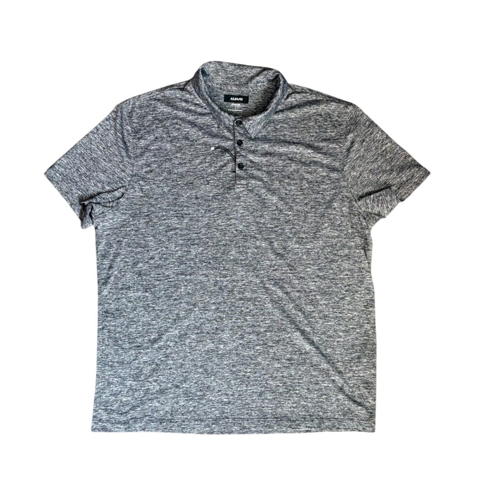 Alfani Mens Stretch Polo Shirt Large Grey Space Dye Heather Short Sleeve Button